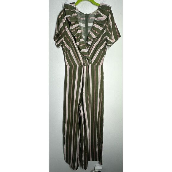Polagram Wide Leg Striped Romper Size Large Vneck Cotton Blend - Picture 1 of 16
